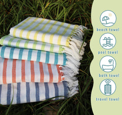 Patvy Bath Towels 490 Gsm | Light Weight Turkish Style Stripe Bath Towels For Men & Women Large Size (Teal Blue & Green)- Pack Of 2