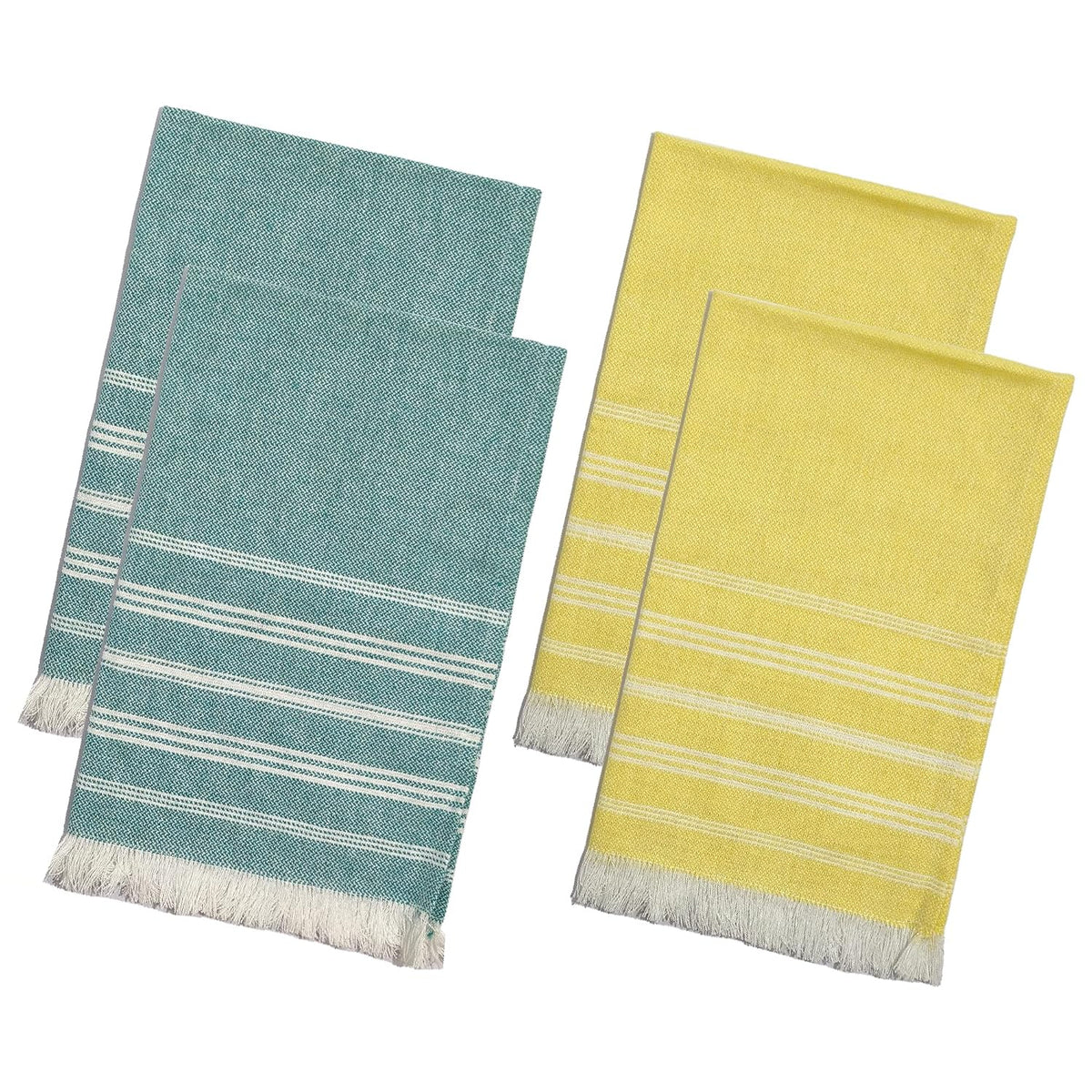 Indihaus Premium Cotton Hand Towel 310 Gsm | Soft, Absorbent, Multi-Purpose Towel Set | Sunshine Yellow, Ocean Teal (Set Of 4)