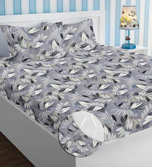 Microfiber All Round Elastic Fitted Bedsheets For Double Bed With 2 King Size Pillow Covers | 72x78+8 Inches, Grey & Black - Premium Brushed Microfiber Bedsheet, Breathable & Long Lasting