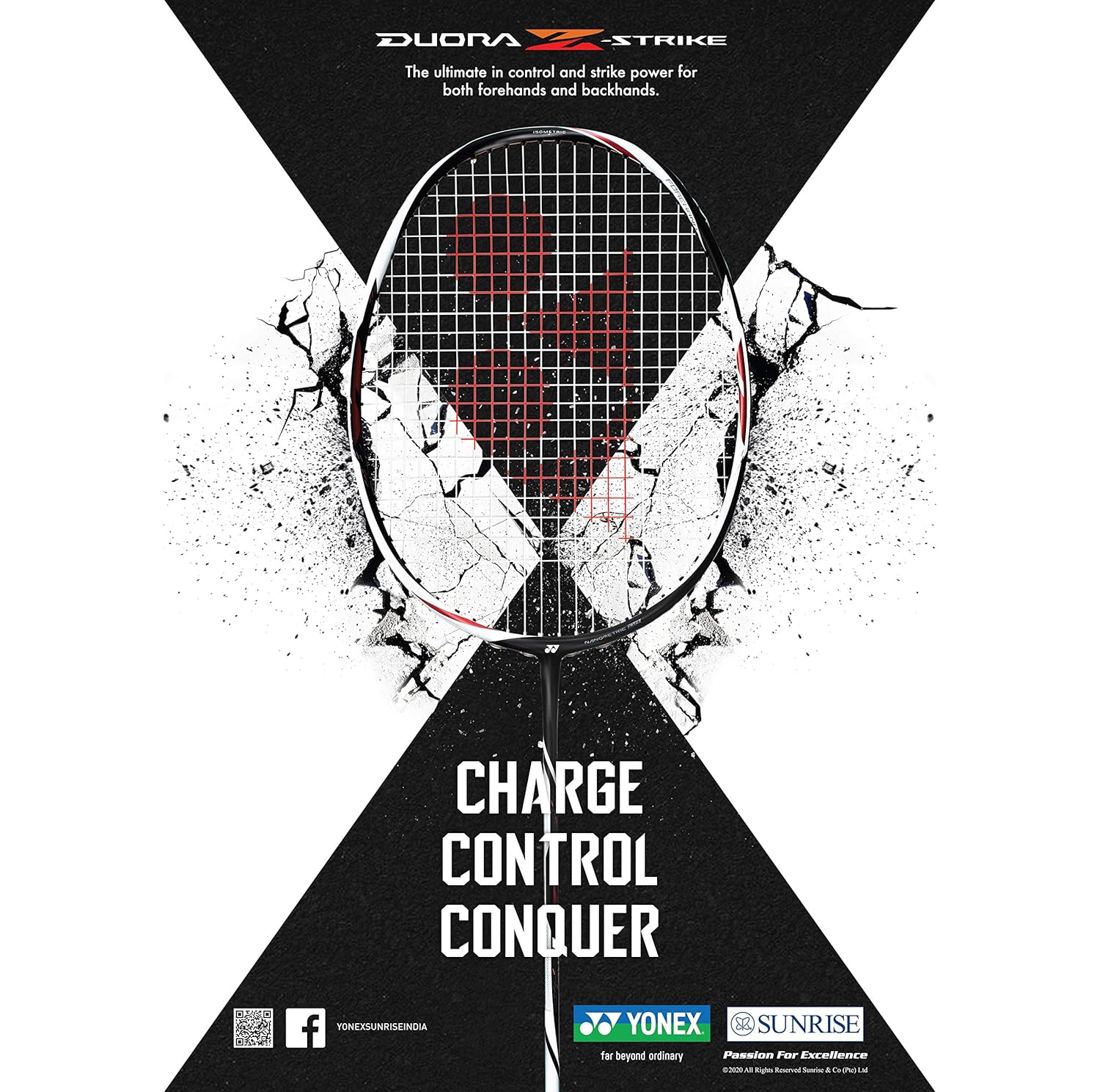 Yonex DUORA Z STRIKE Professional Graphite  Badminton Racquet With Free Full Cover, Colour - Black & White, 88 Grams , 28 Lbs Tension, Grip Size - G4