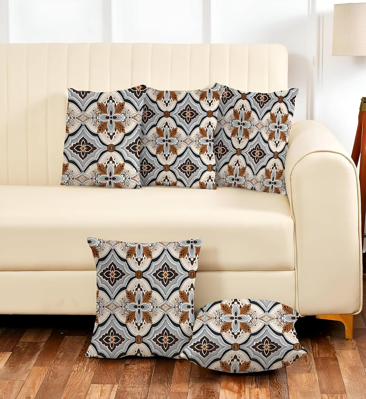 Microfiber Square Pillow Cushion For Sofa, Black & Brown, Grey - 16 X 16 Inch | Soft, For Comfort & Back Support | Breathable, Washable, Premium Cotton Cushion Cover, Neck Support - Set Of 5