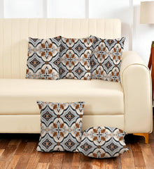 Microfiber Square Pillow Cushion For Sofa, Black & Brown, Grey - 24 X 24 Inch | Soft, For Comfort & Back Support | Breathable, Premium Cotton Outer Cushion Cover With Zip Set Of 5