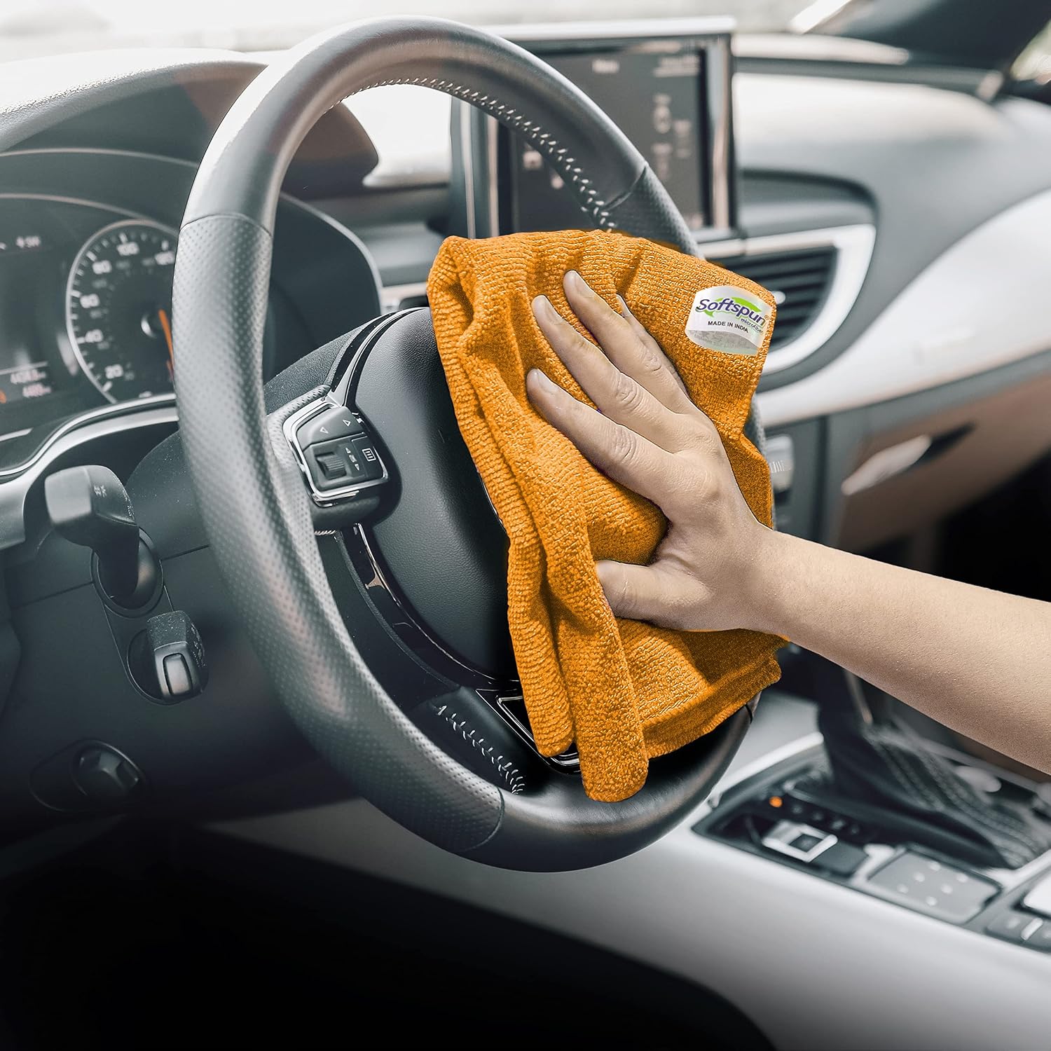 Softspun Microfiber Cloth 450 Gsm | Thick Lint & Streak-Free Multipurpose Cloths Automotive Microfibre Towels (3 Pcs) - Orange