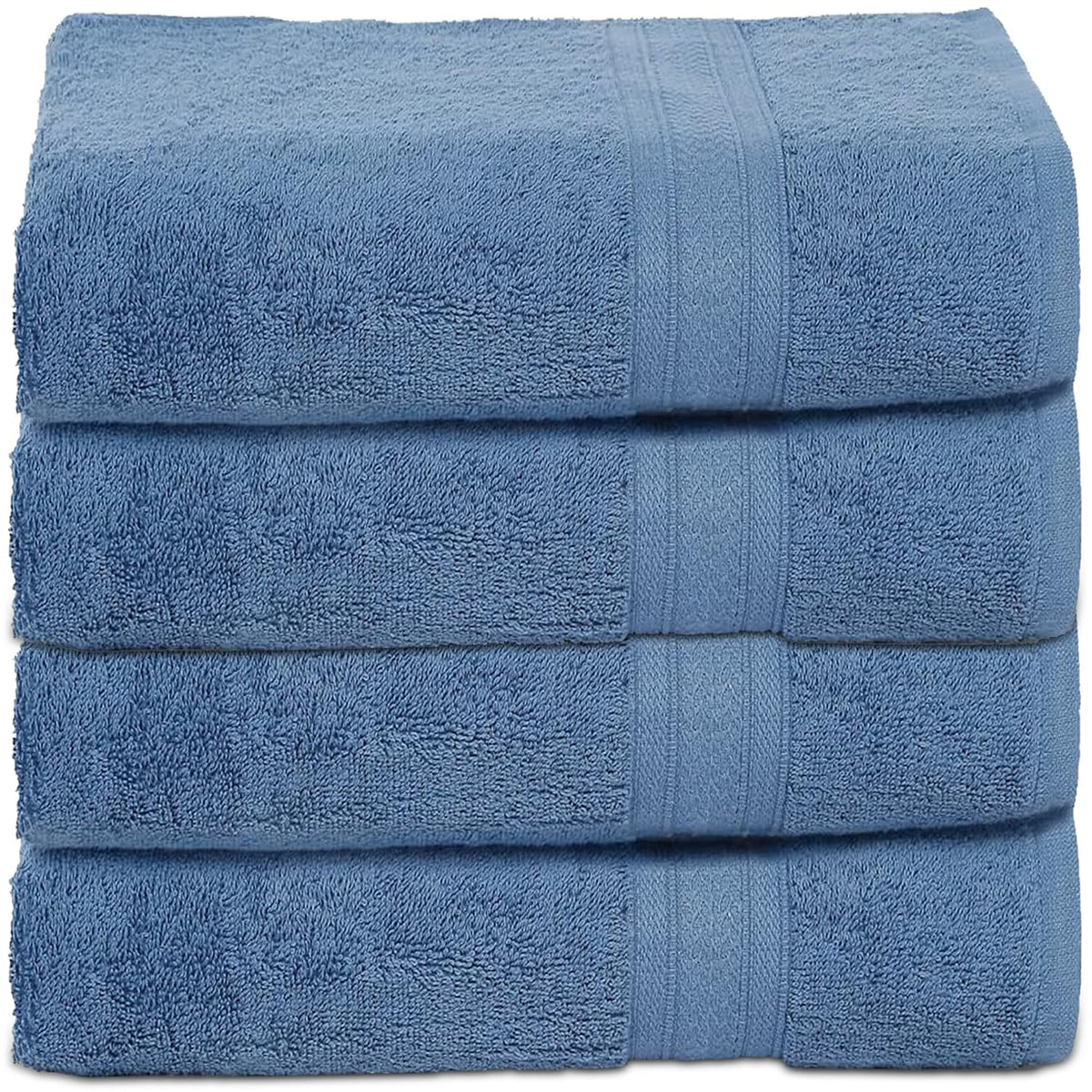 Ambra Linens 100% Cotton Large Size Bath Towel 2 Kg | Highly Absorbent Soft & Plush All Seasons Use (Dark Blue) - 4 Pcs