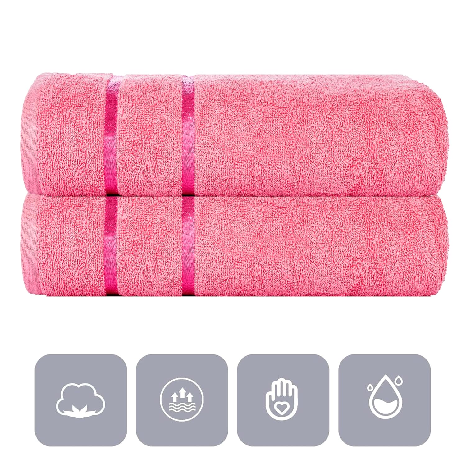 Casa Copenhagen Designed In Denmark Eternal Super Soft 2 Pieces 100% Cotton Large Bath Towel 525 Gsm - Pink