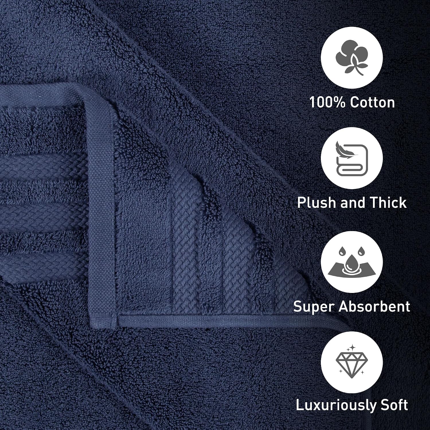 Mytrident Finesse 100% Cotton Face Towels 1200 Gsm (Navy) -6 Piece