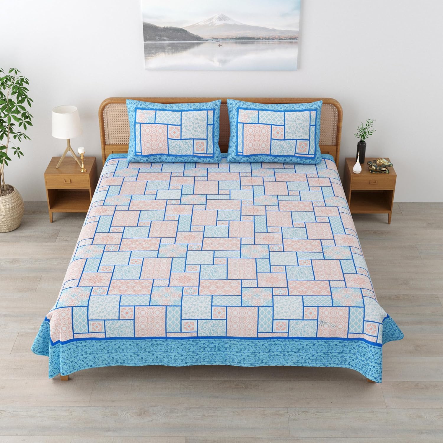 Sanskriti Bedsheet For Double Bed King Size With 2 Pillow Cover - 90 X 108 Inches, Sky Blue | Soft, Durable & Stylish | Breathable & Skin-Friendly