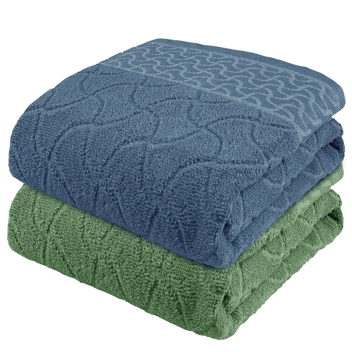 Story@Home Bath Towels Large Size 400 Gsm Set Of 2 Quick Dry Bath Towel, Jacquard Design Blue -Sage Green, Terry Cotton Bath Towels