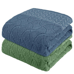 Story@Home Bath Towels Large Size 400 Gsm Set Of 2 Quick Dry Bath Towel, Jacquard Design Blue -Sage Green, Terry Cotton Bath Towels
