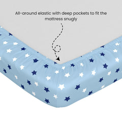 Printed Bedsheet For Double Bed 2 Pillow Cover - 60 X 78 Inches, Sky Blue | All Around Elastic Fitted - Ultra Soft & Breathable | Superior Softness & Breathability