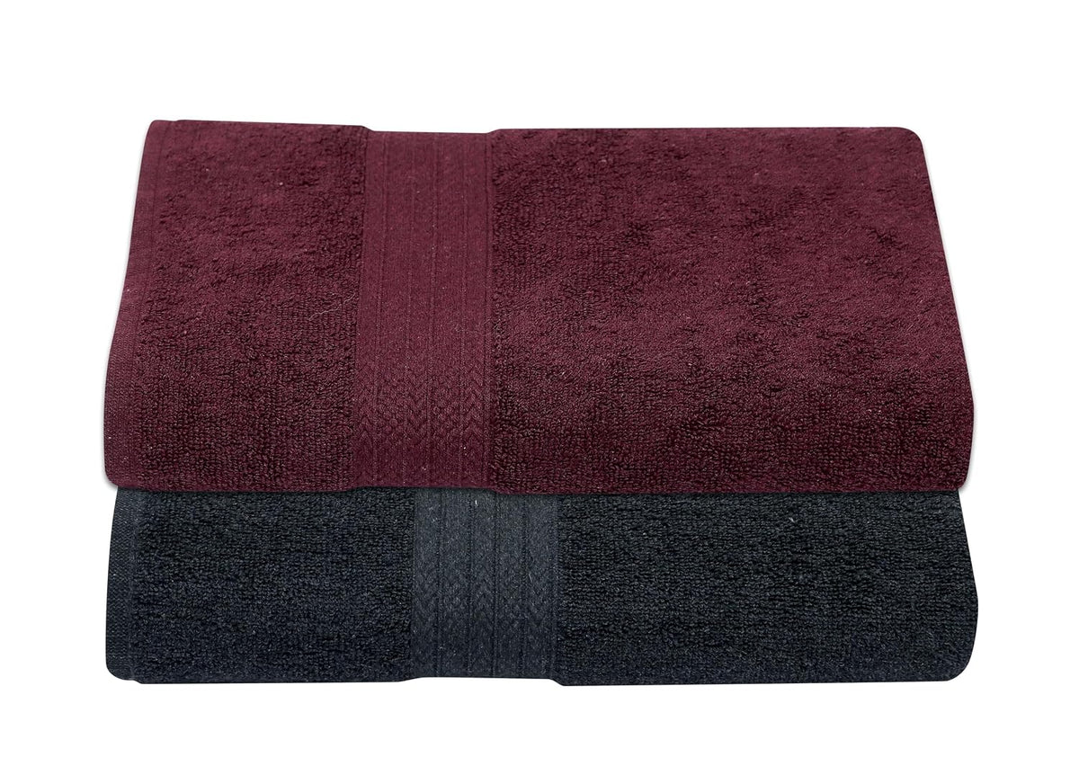 RD Trend 100% Cotton Bath Towels 1000 Gsm | Soft & Absorbent Bath Towel For Men, Women Urban Comfort (Black & Wine) - 2 Pcs