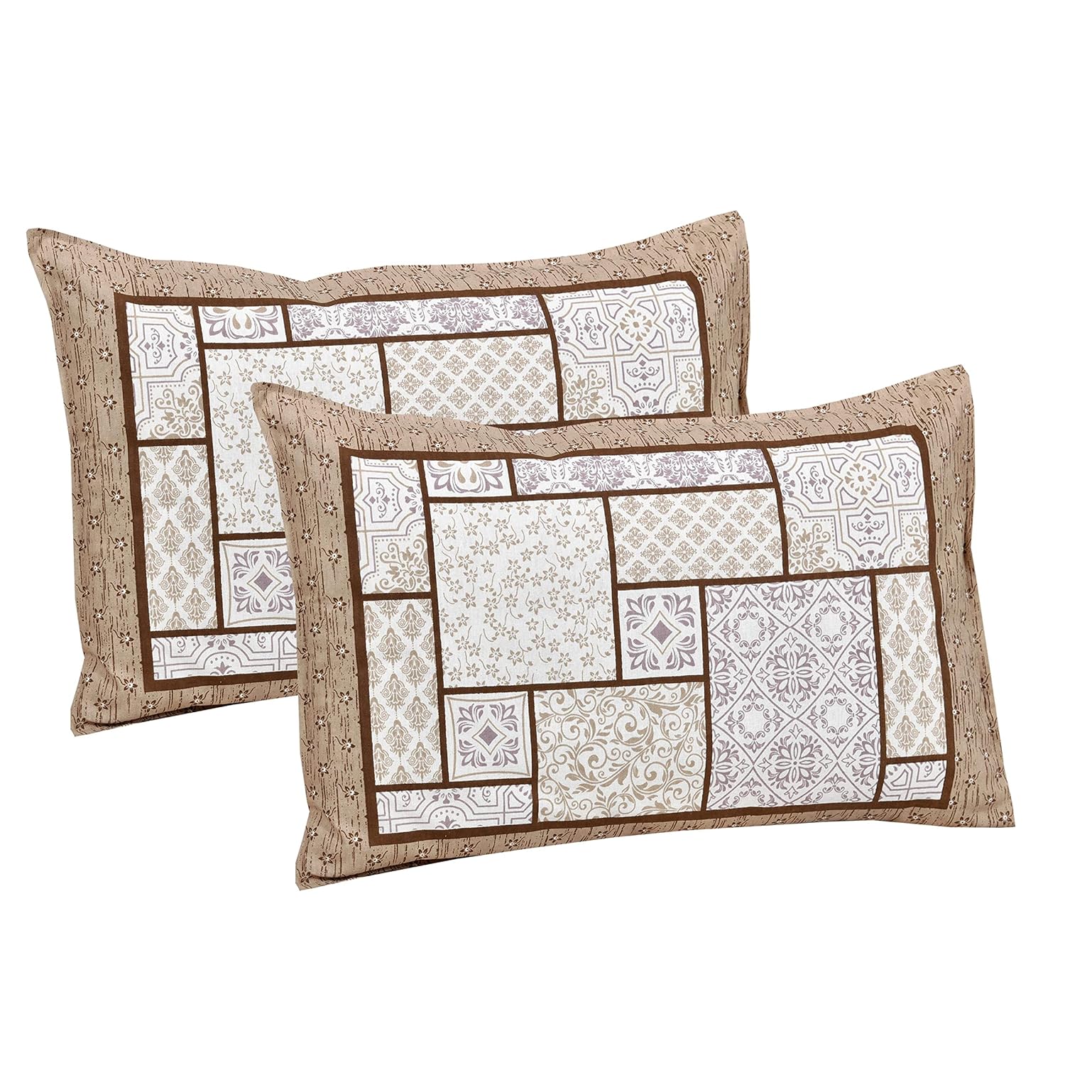 Printed Cotton King Size Bedsheet With 2 Pillow Cover - 90 X 108 Inches, Beige & Grey | Long Lasting Softness | Ideal For Regular Home Use | 144 Thread Count