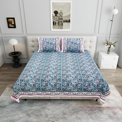 Pure Cotton King Size Bedsheet 2 Matching Pillow Covers | 100x108 Inches, Multicolor | Traditional Jaipuri Printed Bedsheet | Ideal Wedding Gift, Housewarming, Special Occasion Surprise