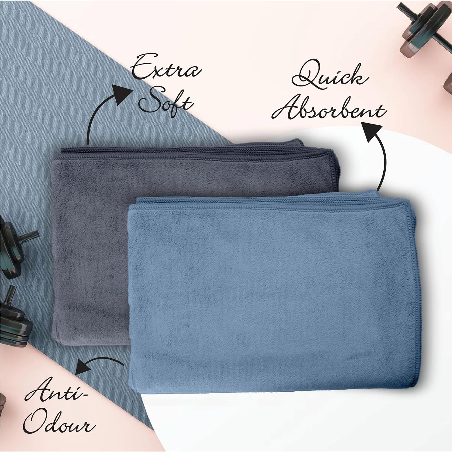 Housse Microfiber Hand Towel 1200 Gsm | Premium Quality Towels Ultra Absorbent & Anti-Bacterial For Gym (Steel Grey & Indian Teal) - Pack Of 6