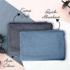 Housse Microfiber Hand Towel 1200 Gsm | Premium Quality Towels Ultra Absorbent & Anti-Bacterial For Gym (Steel Grey & Indian Teal) - Pack Of 6