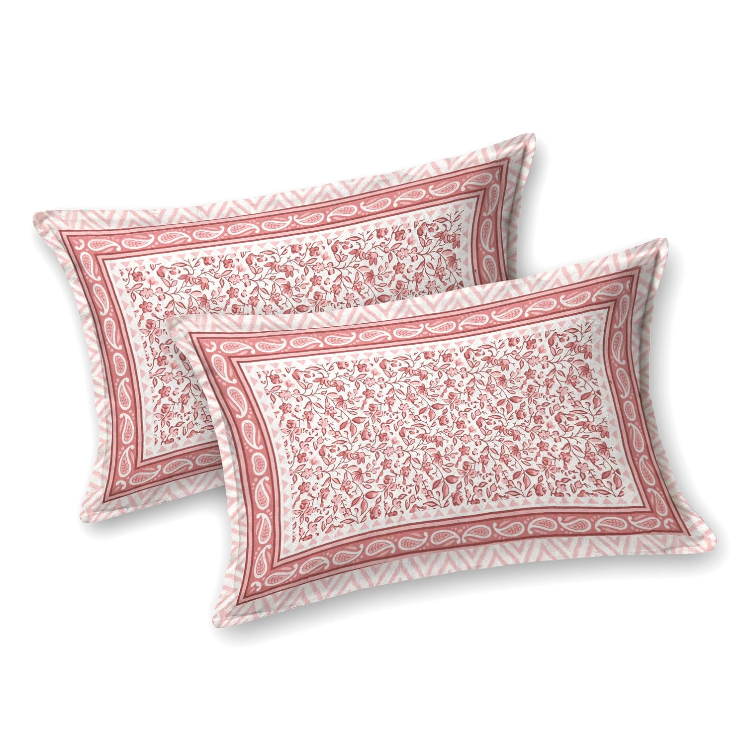 King Size Double Bedsheet With 2 Matching Pillow Covers Set | 90 X 108 Inches, White & Pink - Designer Printed Bedsheet Set | Perfectly Styled & Coordinated Look Bedsheet