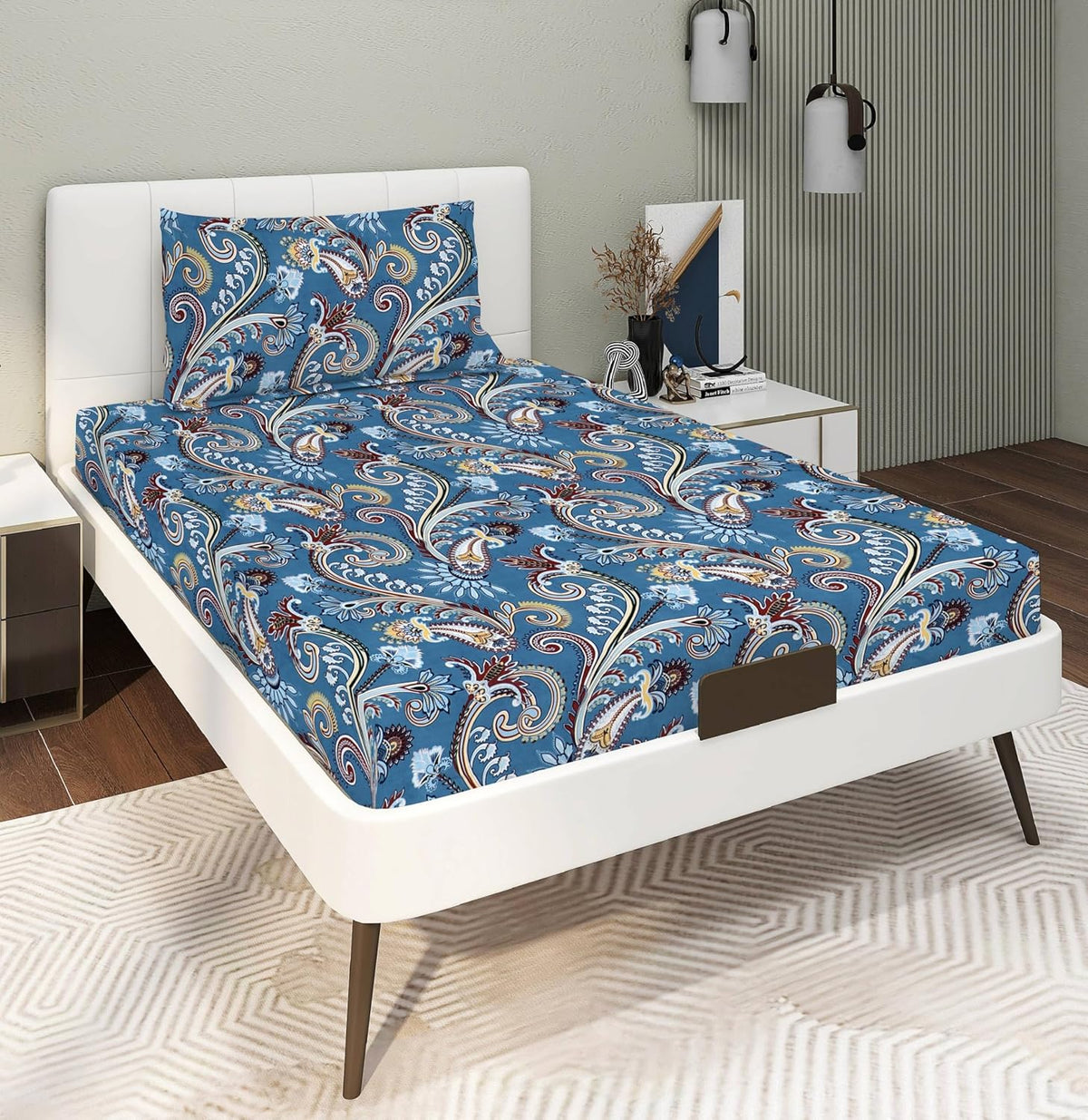 Glace Cotton Super Soft Bedsheets Single Bed Size (60 X 90 Inch) With 1 Pillow Cover | All Around Elastic Fitted Bedsheets, Blue