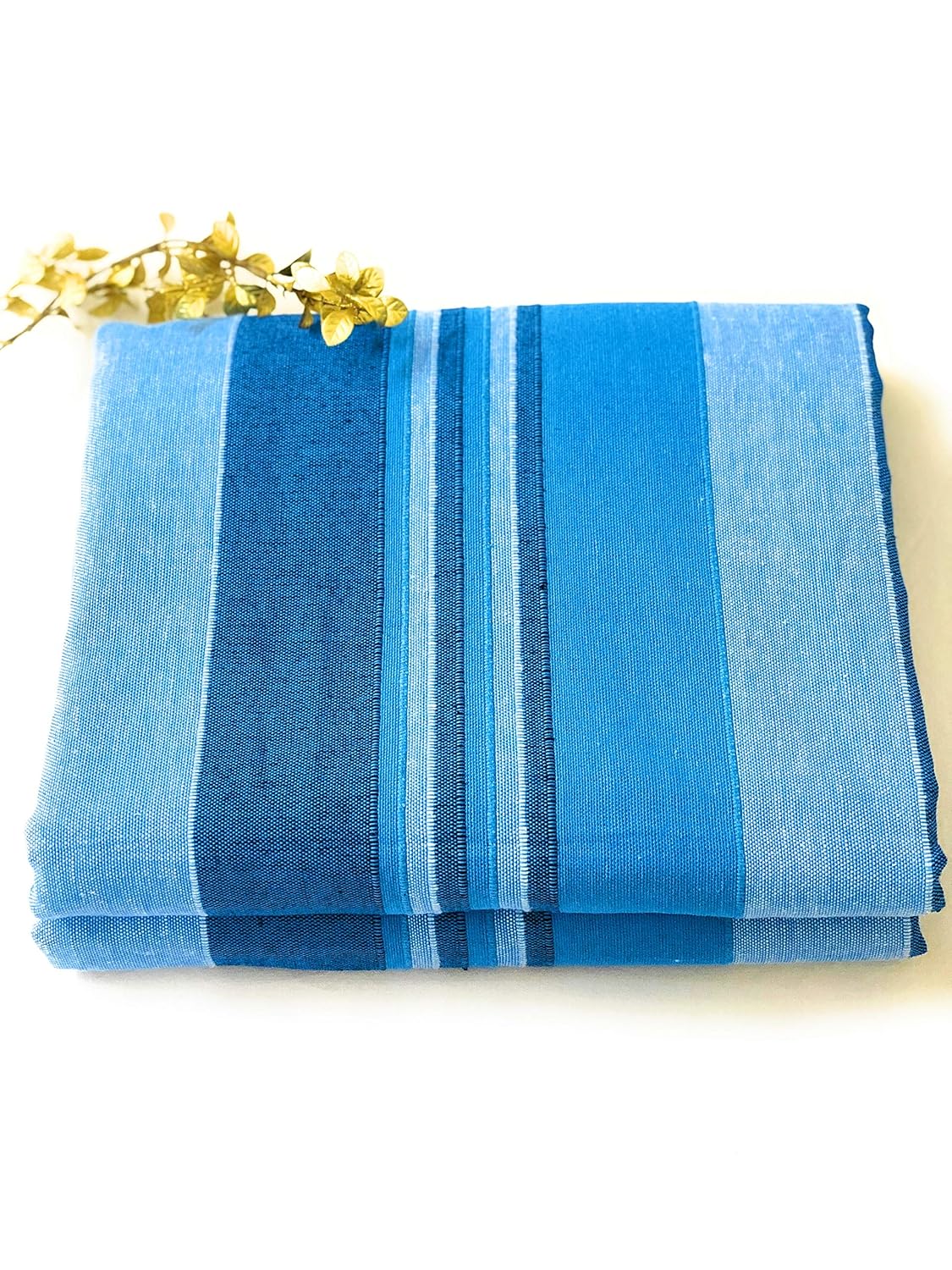 Handloom Cotton Single Bedsheet Without Pillow Covers | 60 X 90 Inches, Blue | Ideal For Diwali Decoration, Festive Gifting