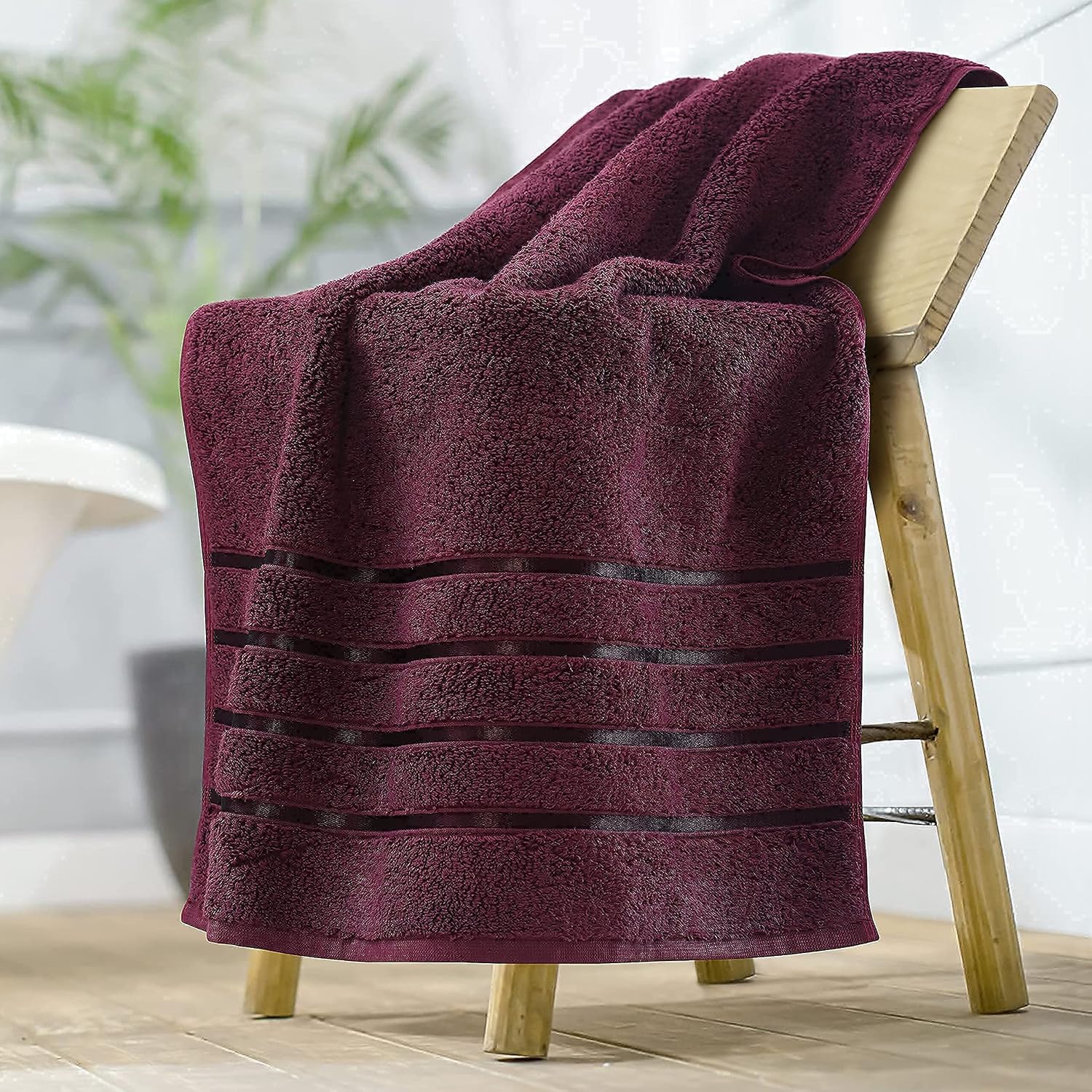 Spread Spain Roman Face, Hand & Bath Large Towel 600gsm | Super Soft & Comfortable, Extra Absorbent Cotton Towels For Face, Body & Gym- Marsala (Set Of 3)