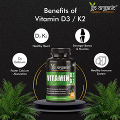 Go Organic Plant Based Organic | Vitamin D3 + K2 Capsules, Vitamin K2-7 To Support Bone & Heart Health In Men & Women | 120 Veg Capsules , 200gm 0.4lbs