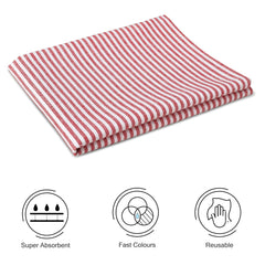 Encasa Xo Kitchen Cooking Cloth 340 Gsm | Cotton Hand Towel For Drying Dishes Highly Absorbent Cleaning & Quick Drying Of Plates | Ticking Red (Set Of 4)