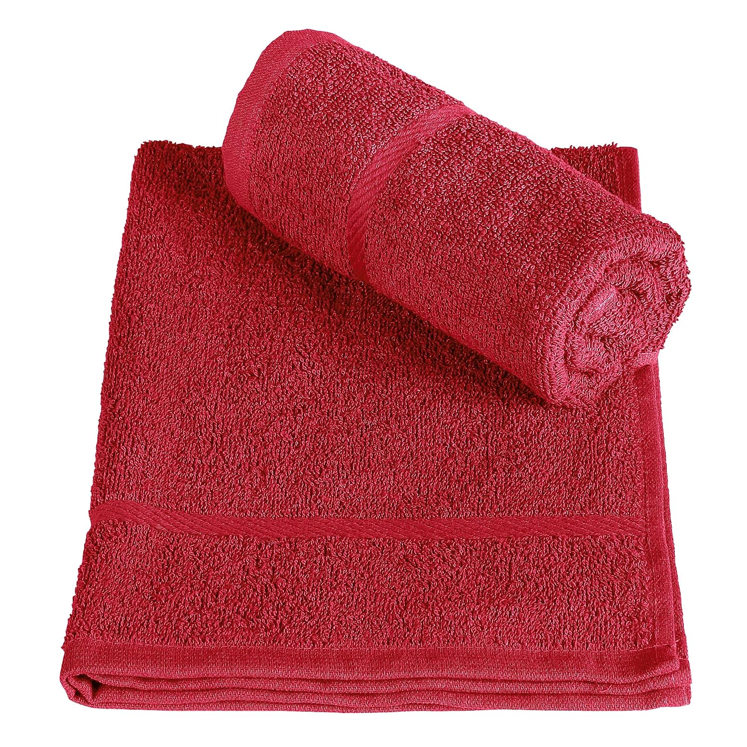 Bedspun Cotton Hand Towel 450 Gsm - Teal & Wine Red (Pack Of 4)