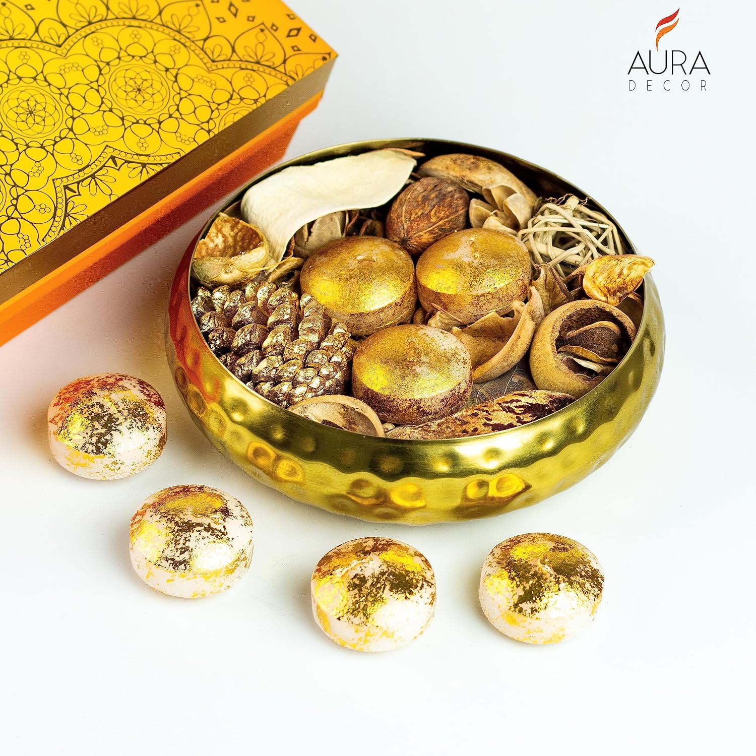 GOLDEN FLOATING POTPOURRI CANDLES URLI GIFT SET FOR DECURATE CANDLES