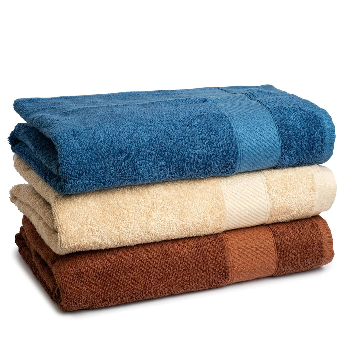 Himeya 100% Bamboo Cotton Bath Towels 1350 Gsm | Bath Towel For Men & Women - Leather Brown, Sand Stone & Ocean Blue (3 Piece)