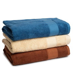 Himeya 100% Bamboo Cotton Bath Towels 1350 Gsm | Bath Towel For Men & Women - Leather Brown, Sand Stone & Ocean Blue (3 Piece)