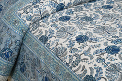 1 Queen Size Bedsheet For Double Bed With 2 Pillow Covers (90 X 108 Inches) Cream & Blue | Floral Print Designs - Breathable 100% Cotton Bedsheet Comfortable