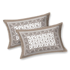 Bedsheet For Queen Bed With 2 Pillow Covers - 90 X 108 Inches, Brown & White | Pure Cotton Traditional Jaipuri Printed | Ideal For Both Everyday Use & Special Events