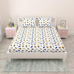 Pure Cotton Kids Bedsheet Double Bed Queen Size With 2 Pillow Covers | 90 X 100 Inches, White | Fun Cartoon Theme, Soft & Breathable Fabric