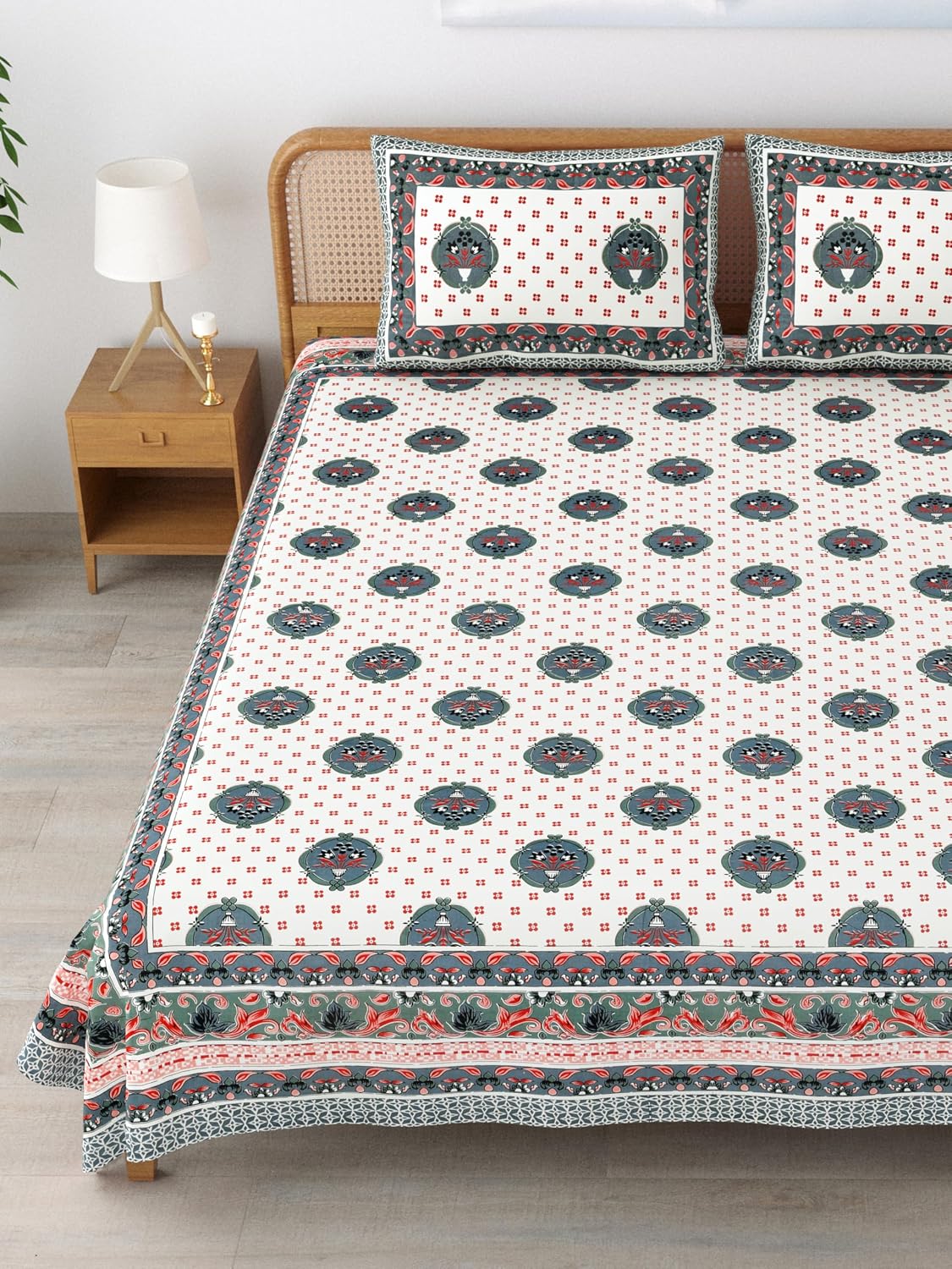 Sanskriti Bedsheet For Double Bed King Size With 2 Pillow Cover - 90 X 108 Inches, Grey & White | Soft, Durable & Stylish | Breathable & Skin-Friendly