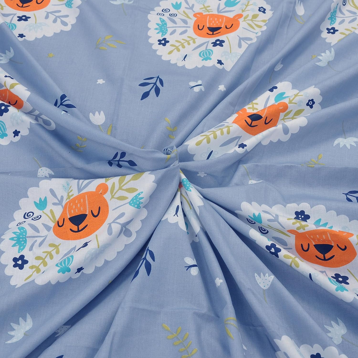 Kids Bedsheet For Queen Bed Cotton With 2 Pillow Covers - 88 X 100 Inches, Blue & White | 210 TC Super Soft, Wrinkle Free & Long Lasting