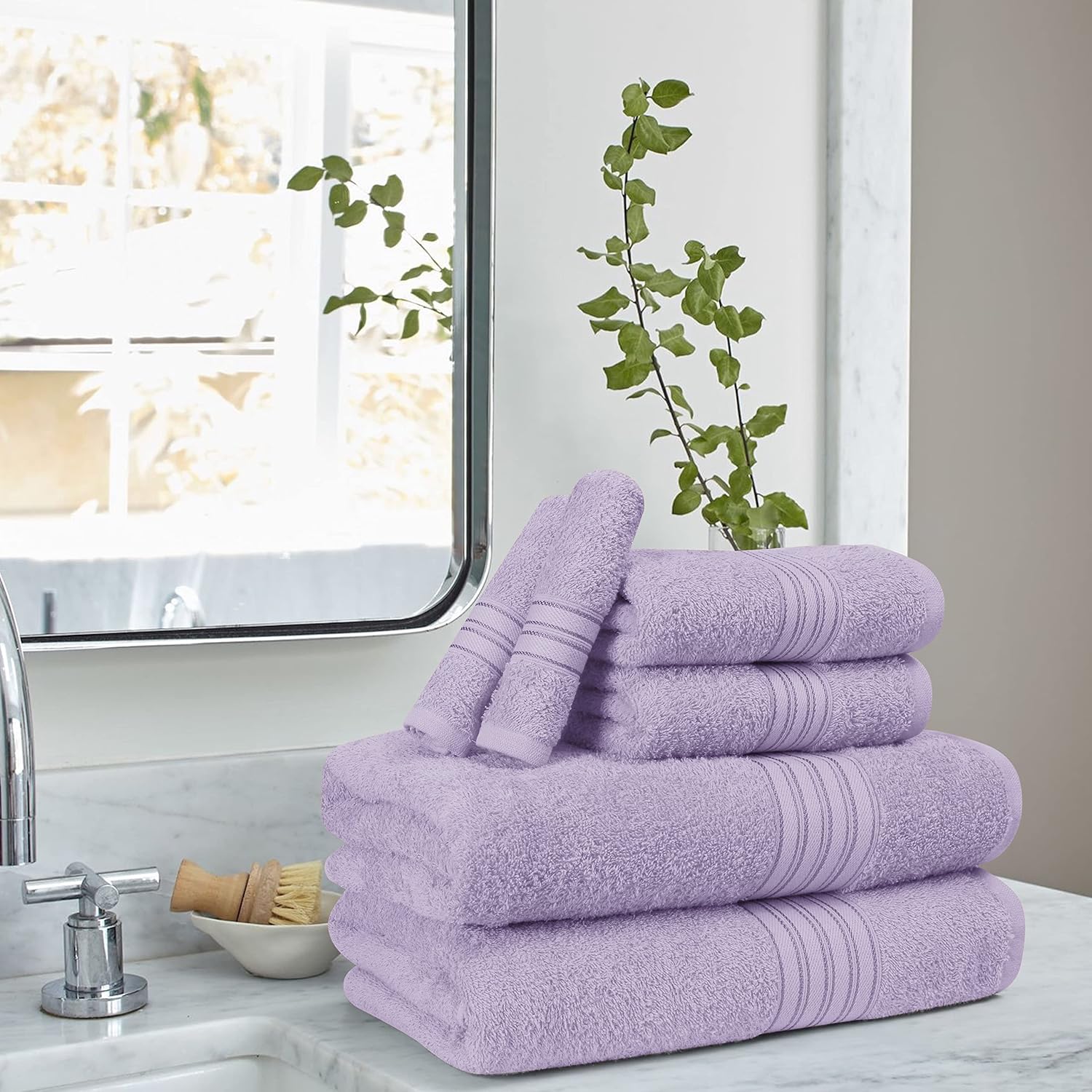 Boutiquo 100% Cotton 2 Bath, 2 Hand & 2 Face Towels 1800 Gsm | Eco-Friendly Towels For Men & Women Ultra Soft & Highly Absorbent - Purple (Set Of 6)