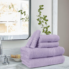 Boutiquo 100% Cotton 2 Bath, 2 Hand & 2 Face Towels 1800 Gsm | Eco-Friendly Towels For Men & Women Ultra Soft & Highly Absorbent - Purple (Set Of 6)