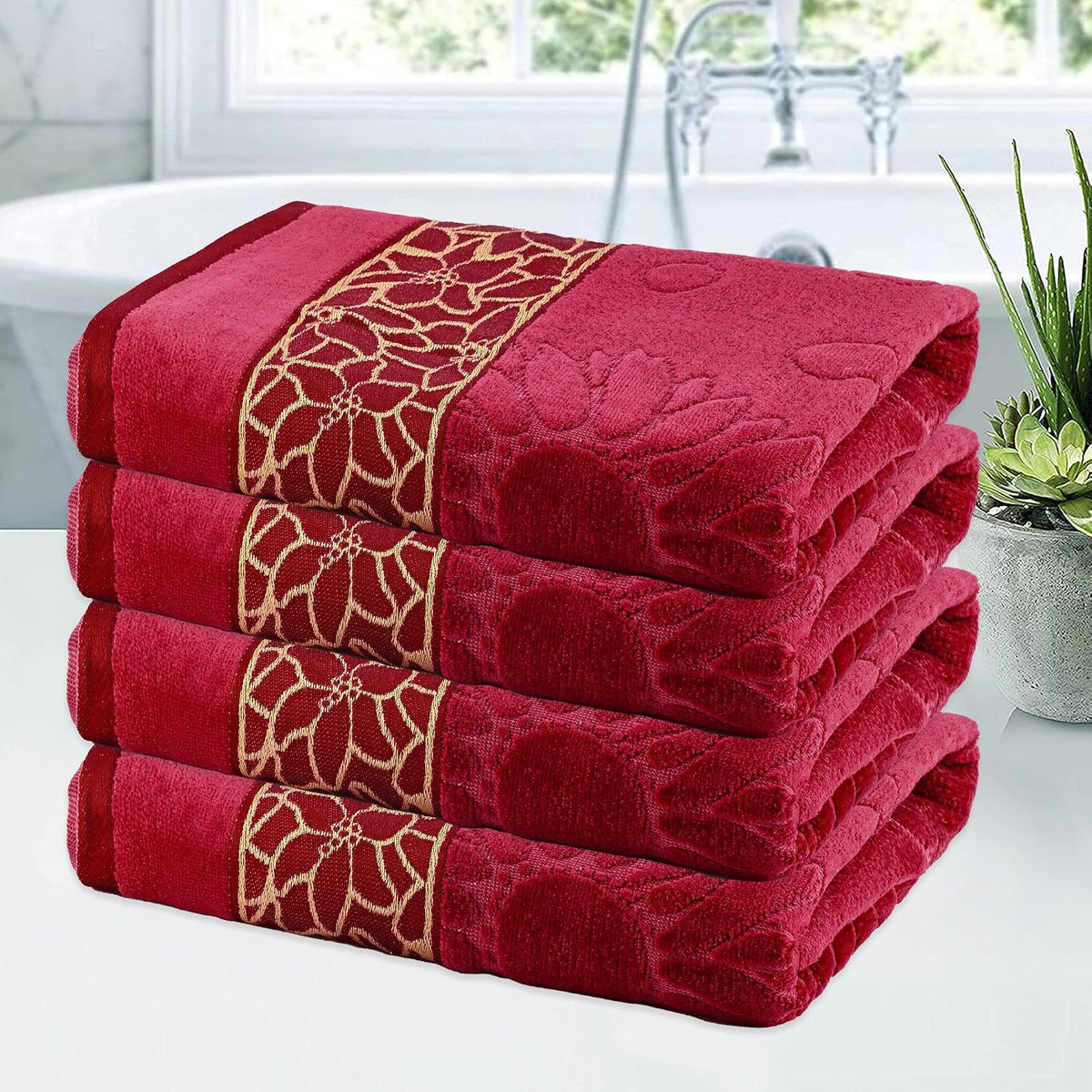 Kuber Industries Soft Blend Cotton Bathing Towel 1800 Gsm | Fade/Wrinkle Resistant Towels (Velvet Maroon) - Pack Of 4