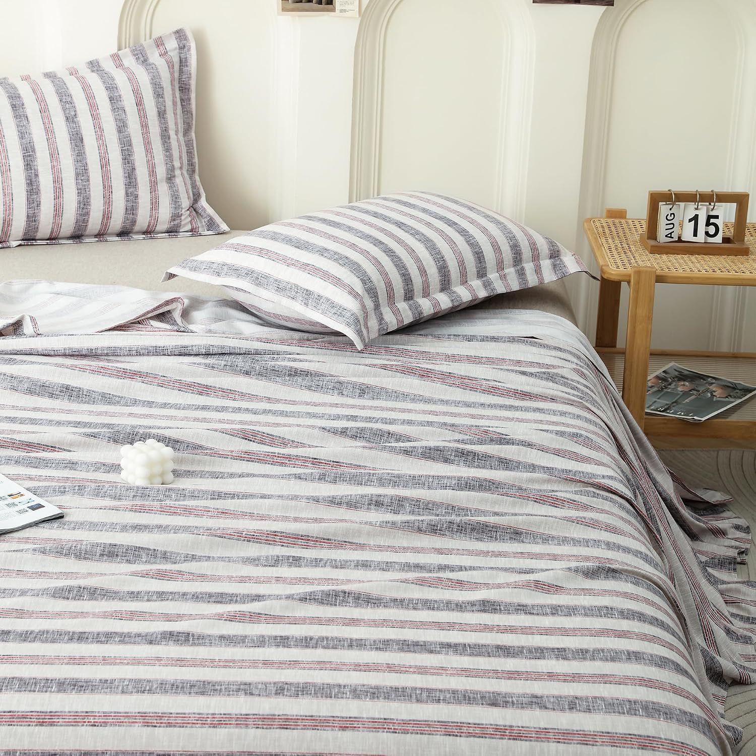 King Size Bedsheet With 2 Pillow Covers - 98 X 106 Inches, Red & White | Summer Breathable & Wrinkle Free | Bedsheet Long Lasting & Soft To Touch