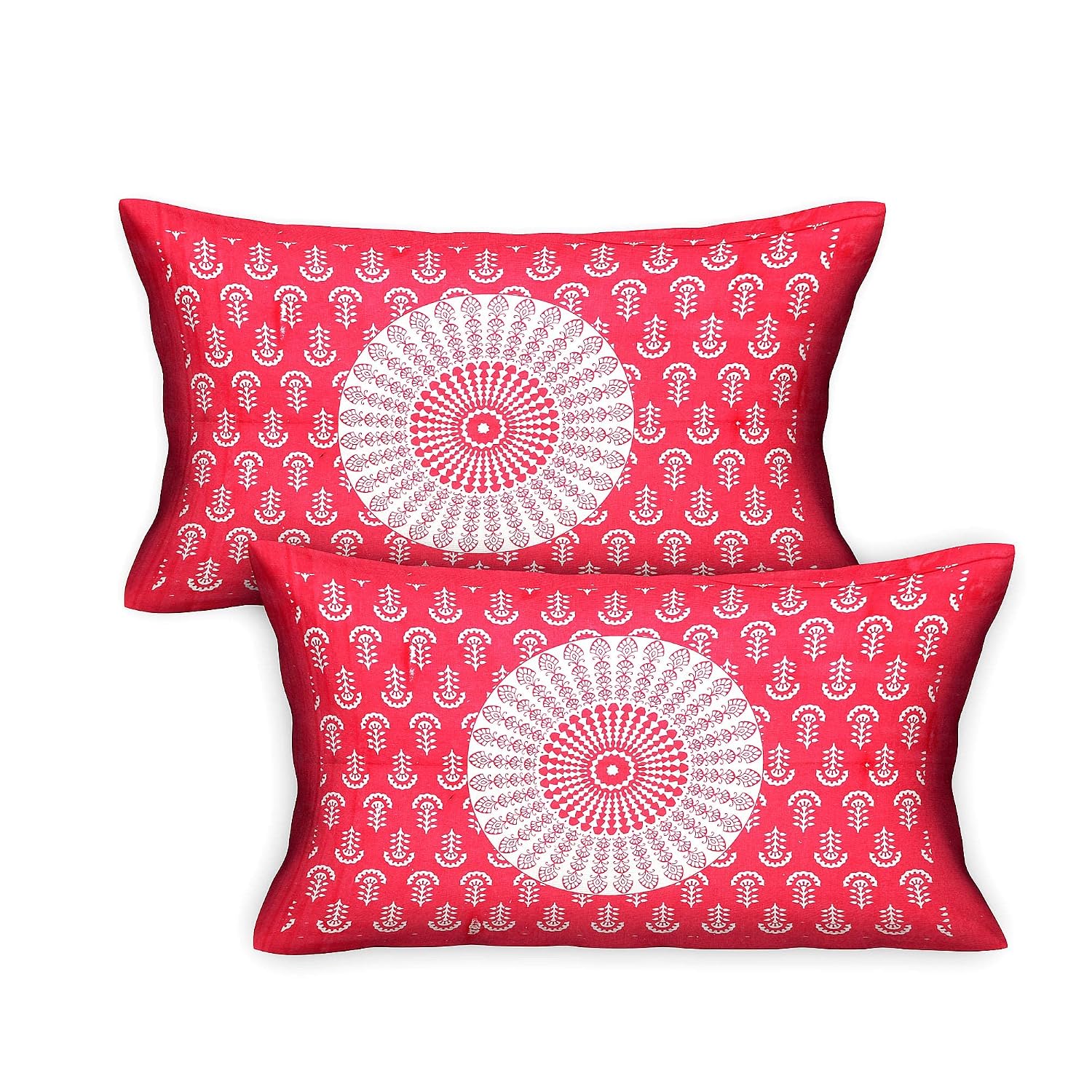 Rajasthani Jaipuri Bedsheets For Double Bed King Size With 2 Pillow Cover - 90 X 100 Inches, White & Pink | Skin Friendly Fabric With Vibrant Colors