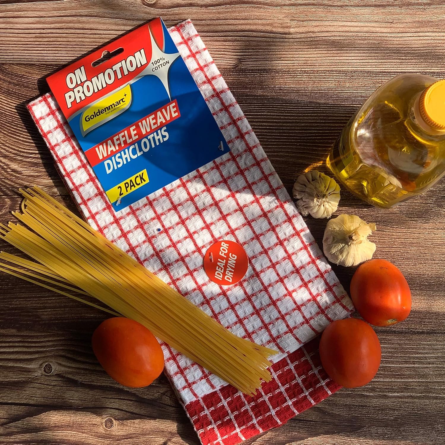 Pixelhome Kitchen Cleaning Towel 250 Gsm | Premium Cotton Multi Purpose Waffle Towel (Pack Of 6)- Red & White