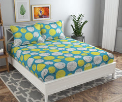 Printed Double Bedsheets With 2 Regular Size Pillow Cover - 90x90 Inches, Sky Blue | Beautiful Design Leaf Floral - Light Weight & Breathable Bedsheet