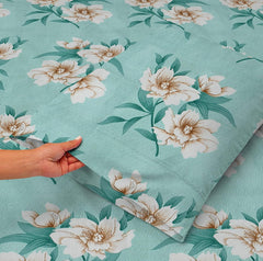 Cotton Elastic Fitted Bedsheets With 2 King Size Pillow Covers | 72 X 78 Inches, Seafoam - Double Bed With All Around Elastic 180 Thread Count Super Soft