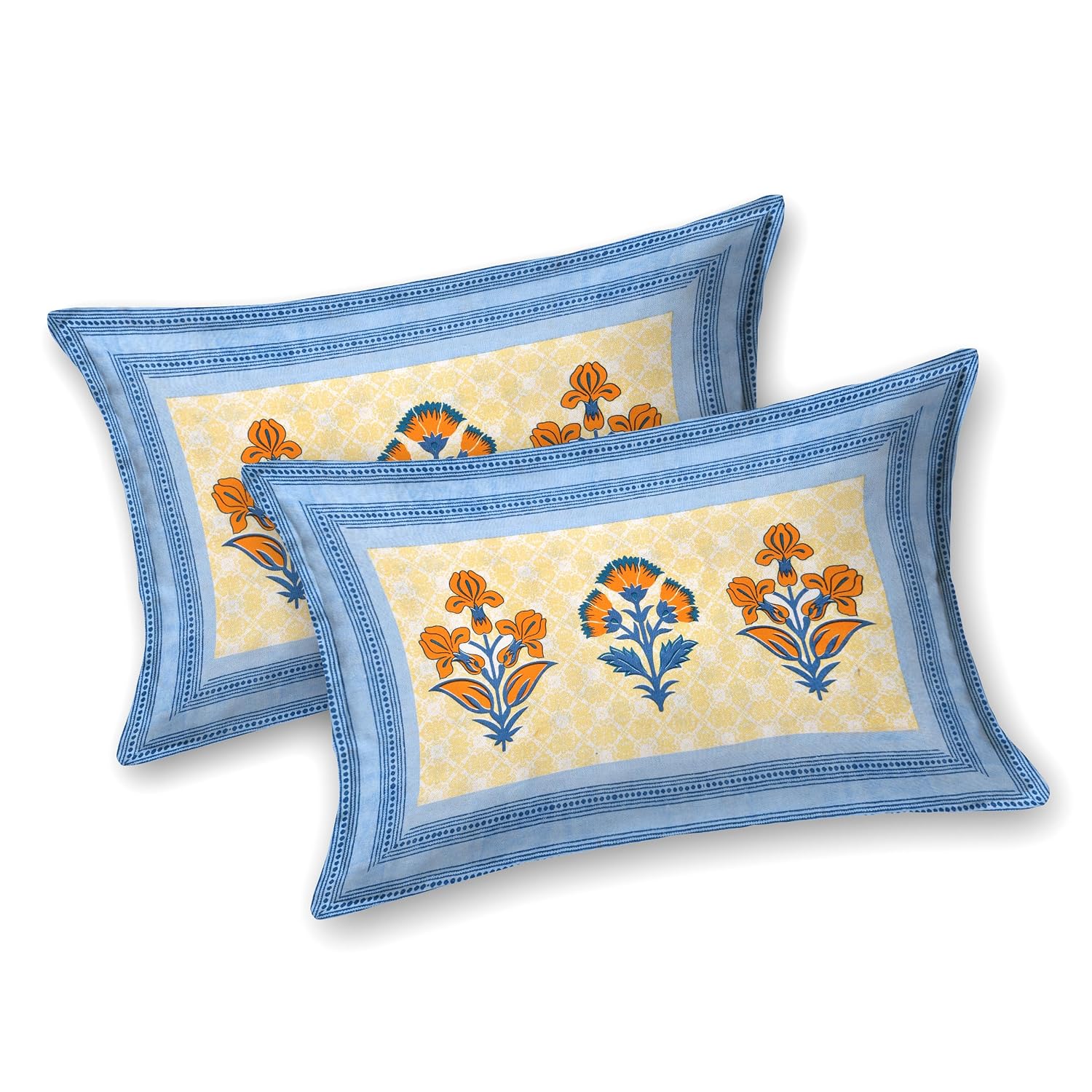 Suitable For King Size Bedsheet With 2 Pillow Cover - 90 X 108 Inches, Cream & Blue | Soft, Breathable & Skin-Friendly Feel For Year-Round Comfort