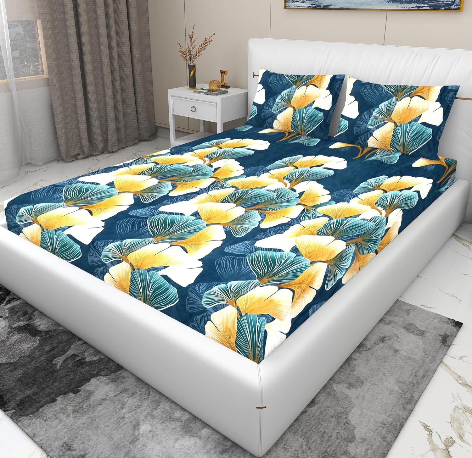 Queen Size Bedsheet For Double Bed With 2 Pillow Cover - 90 X 90 Inches, Teal Blue | All-Season Comfort Lightweight & Breathable | Coordinated Look
