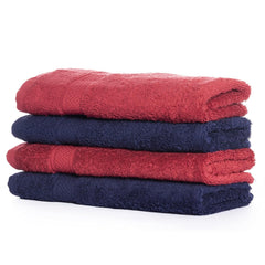 Wakefit Terry Cotton Soft Absorbent Hand Towel 500 Gsm (Chilli Pepper & Navy Blue)- Set Of 4