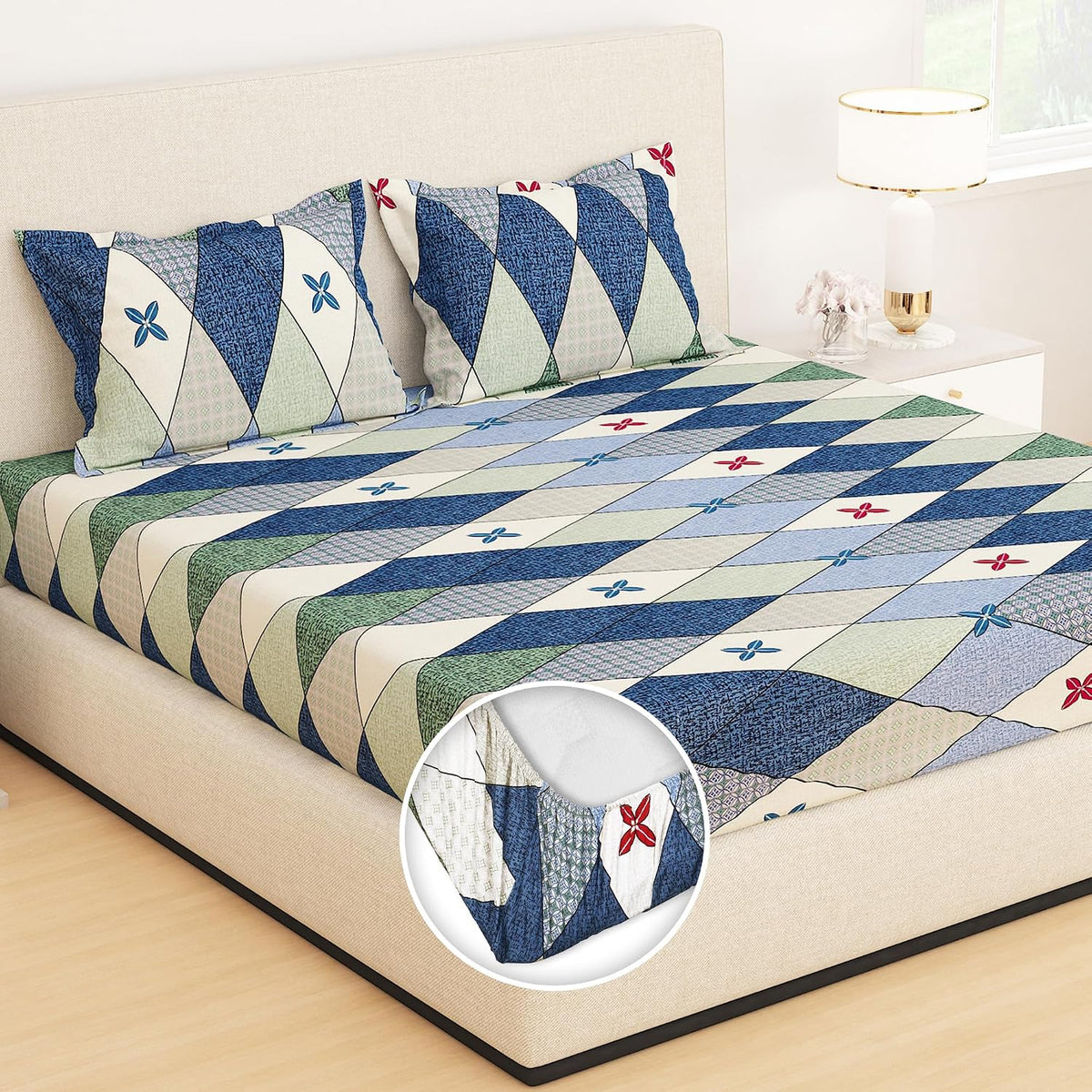 All Around Elastic Fitted Bedsheet With 2 Matching Pillow Covers - 60 X 72 Inches, Multicolor | Long Lasting Use & Everyday Luxury | Ideal For All Seasons