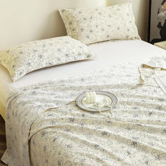 Flat Bedsheet For King Size With Two Pillow Covers - 100 X 108 Inches, Off White & Grey | Super Soft Bed Sheet For King Size Bed | Floral Design