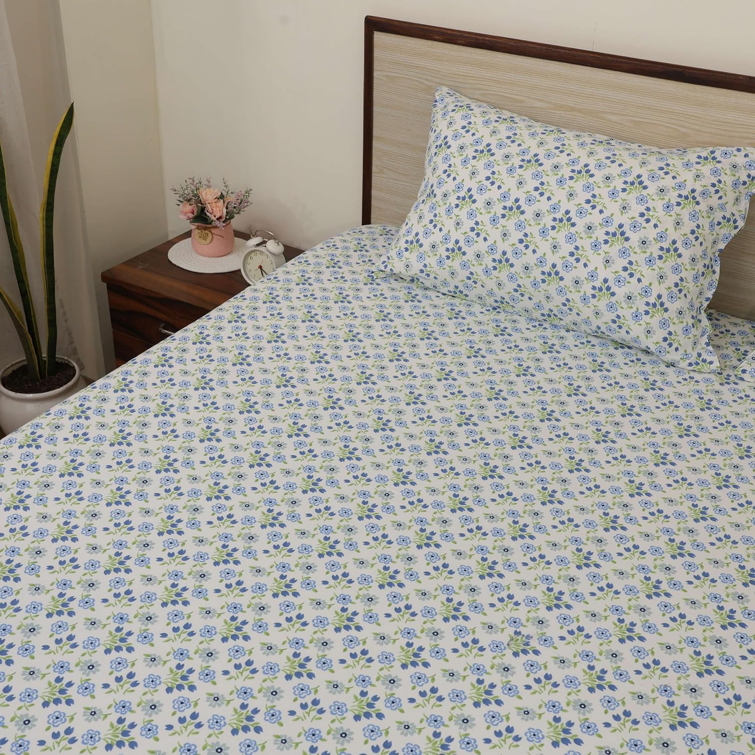 Printed Double Bed Sheet Include Pillow Covers - Size-90 X 100 Inches, White | Vibrant Colors & Soft Texture Wash After Wash