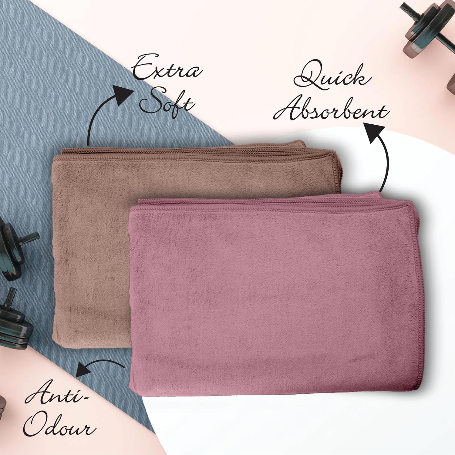 Housse Microfiber Hand Towel 400 Gsm | Premium Quality Towels Ultra Absorbent & Anti-Bacterial For Gym (Dusky Orchid & Rustic Chestnut) - Pack Of 2