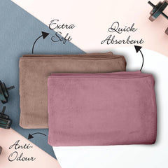Housse Microfiber Hand Towel 400 Gsm | Premium Quality Towels Ultra Absorbent & Anti-Bacterial For Gym (Dusky Orchid & Rustic Chestnut) - Pack Of 2